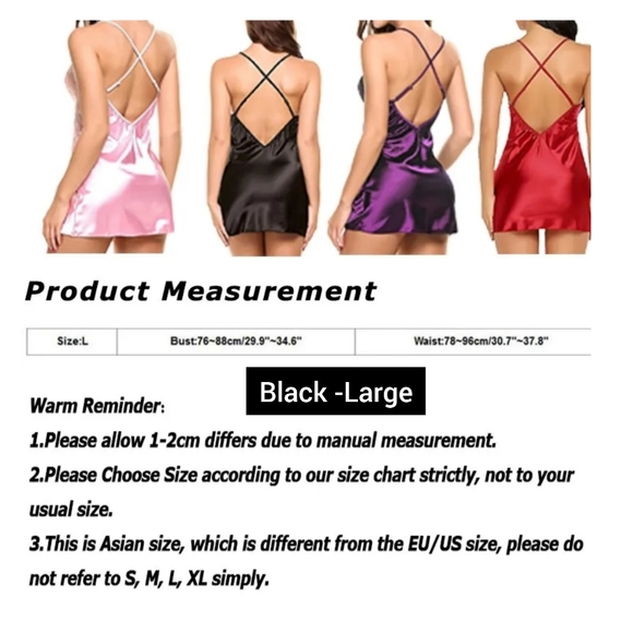 New in package - Large- Black Silky w Lace Nightgown Teddy Lingerie - Picture 3 of 6